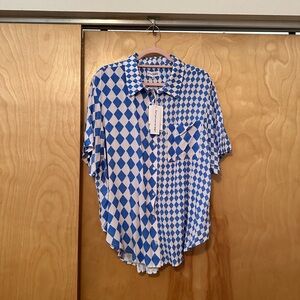 Proud Poppy Blue and White Geometric Button Up